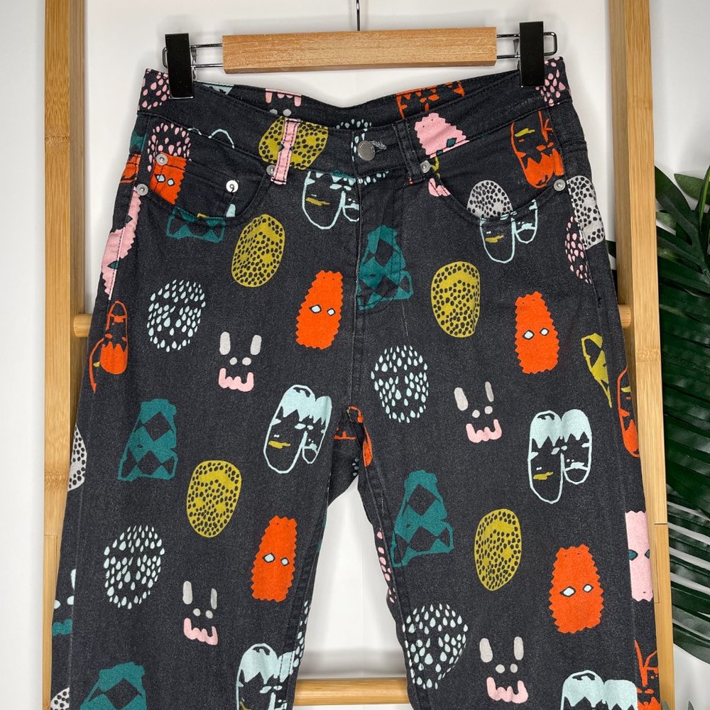 SOLD Gorman x Fred Fowler Face Print Jeans Pants Size 8 Faded Skinny Cotton - Picture 3 of 11